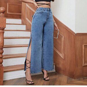 Composition Spliced Denim Jeans Cotton Blend Sz L EUC